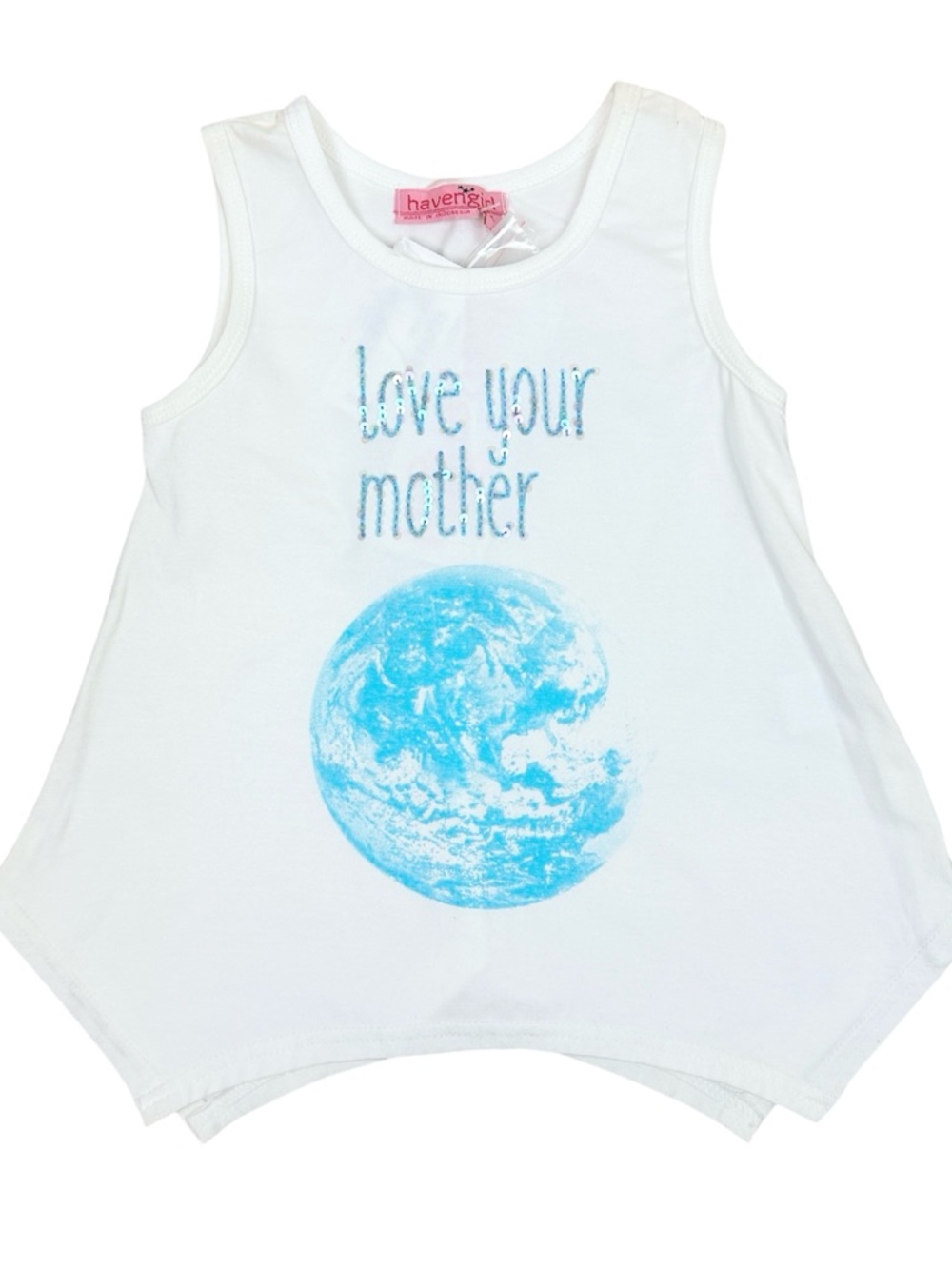 Haven Girl Girls' White 'Love Your Mother' Graphic Tank **flaw**